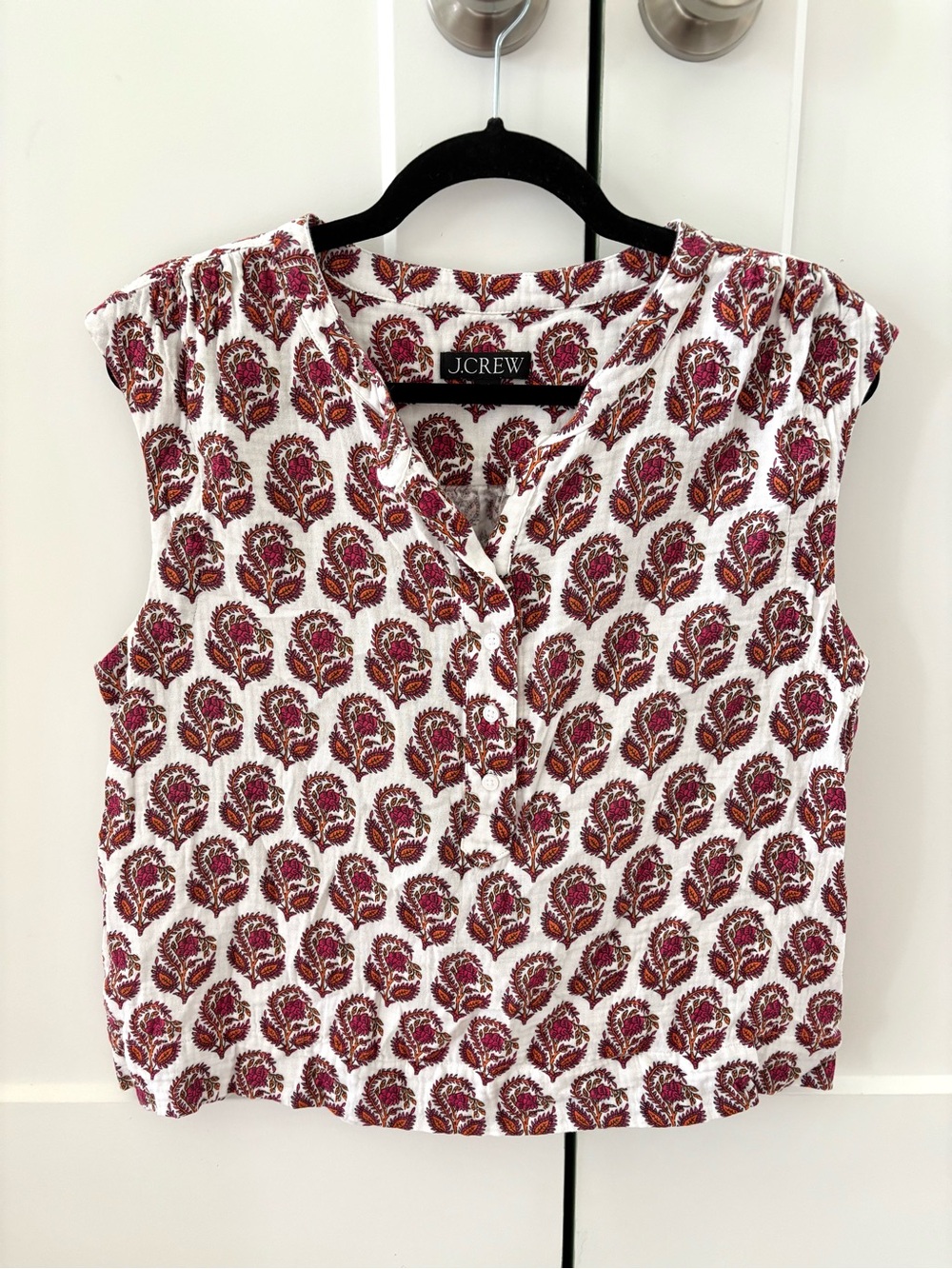 J. Crew Red Print Gauze Tank Top